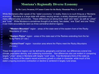 Montana’s Regionally Diverse Economy