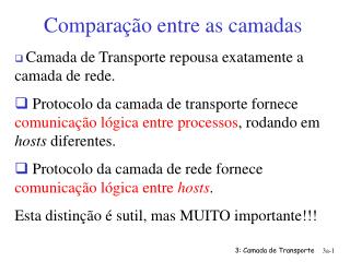 Comparação entre as camadas