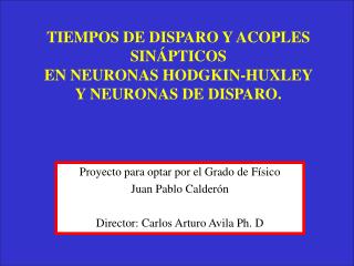 TIEMPOS DE DISPARO Y ACOPLES SINÁPTICOS EN NEURONAS HODGKIN-HUXLEY Y NEURONAS DE DISPARO.