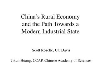 China’s Rural Economy and the Path Towards a Modern Industrial State