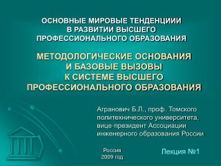 ОСНОВНЫЕ МИРОВЫЕ ТЕНДЕНЦИИИ В РАЗВИТИИ ВЫСШЕГО ПРОФЕССИОНАЛЬНОГО ОБРАЗОВАНИЯ