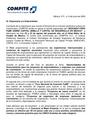 México, D.F., a 13 de junio de 2005 Sr. Empresario y/o Emprendedor