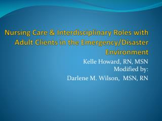 Nursing Care &amp; Interdisciplinary Roles with Adult Clients in the Emergency/Disaster Environment