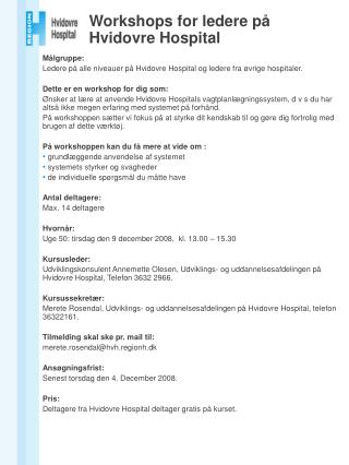 Workshops for ledere på Hvidovre Hospital