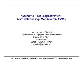 Automatic Text Segmentation: Text Relationship Map (Salton 1996)