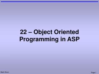 22 – Object Oriented Programming in ASP