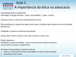 Aula 1. A importância da ética na advocacia