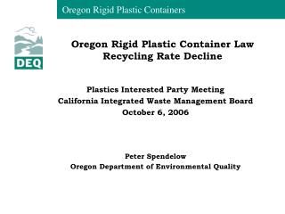 Oregon Rigid Plastic Container Law Recycling Rate Decline