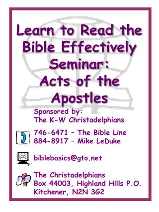 Learn to Read the Bible Effectively Seminar: Acts of the Apostles