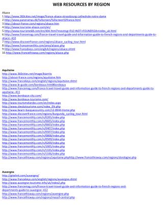 WEB RESOURCES BY REGION Alsace