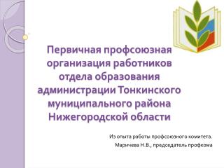 Из опыта работы профсоюзного комитета. Маричева Н.В., председатель профкома