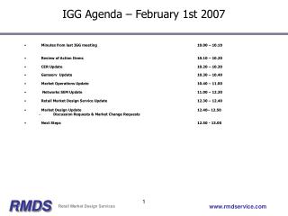 IGG Agenda – February 1st 2007