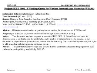 Project: IEEE P802.15 Working Group for Wireless Personal Area Networks (WPANs)