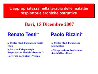 L’appropriatezza nella terapia delle malattie respiratorie croniche ostruttive