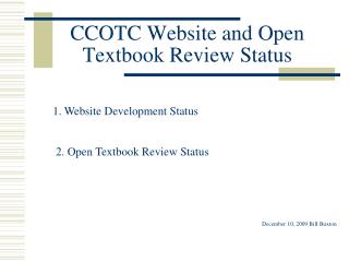 CCOTC Website and Open Textbook Review Status