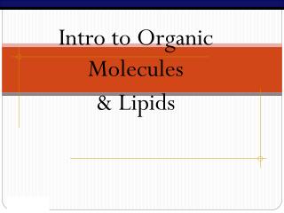 Intro to Organic Molecules &amp; Lipids