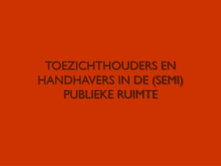 TOEZICHTHOUDERS EN HANDHAVERS IN DE (SEMI) PUBLIEKE RUIMTE