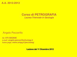 Corso di PETROGRAFIA Laurea Triennale in Geologia