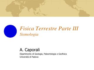 Fisica Terrestre Parte III Sismologia