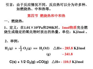 引言：由于反应情况不同，反应热可以分为许多种， 如燃烧热、中和热等。