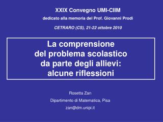XXIX Convegno UMI-CIIM dedicato alla memoria del Prof. Giovanni Prodi