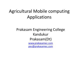 Agricultural Mobile computing Applications