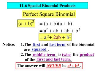 11-6 Special Binomial Products