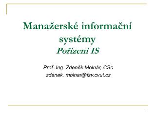Manažerské informační systémy Pořízení IS