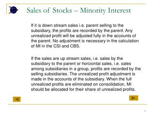 Sales of Stocks – Minority Interest