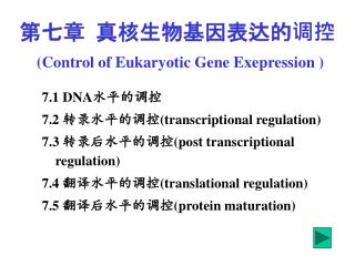 第七章 真核生物基因表达的调控 (Control of Eukaryotic Gene Exepression )