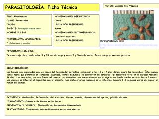 PARASITOLOGÍA. Ficha Técnica