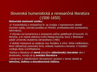 Slovenská humanistická a renesančná literatúra (1500-1650)