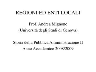 REGIONI ED ENTI LOCALI