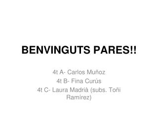 BENVINGUTS PARES!!