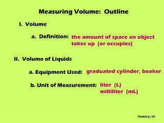 Measuring Volume: Outline