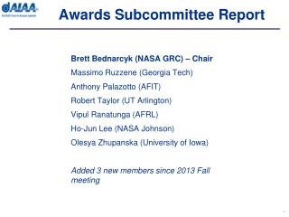 Awards Subcommittee Report