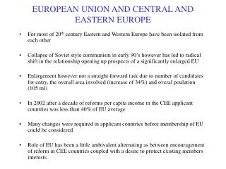 EUROPEAN UNION AND CENTRAL AND EASTERN EUROPE