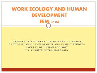 WORK ECOLOGY AND HUMAN DEVELOPMENT FEM 3104