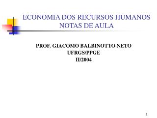 ECONOMIA DOS RECURSOS HUMANOS NOTAS DE AULA