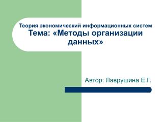 Теория экономический информационных систем Тема: «Методы организации данных»