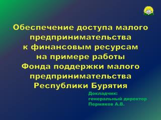 Докладчик: генеральный директор Пермяков А.В.