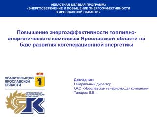 Докладчик: Генеральный директор ОАО «Ярославская генерирующая компания» Тамаров В.В.