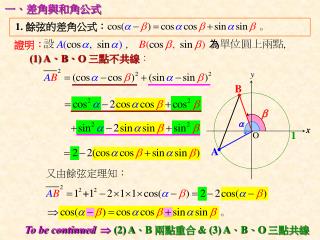 1. 餘弦的差角公式：