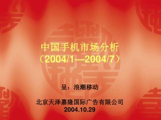 中国手机市场分析 （ 2004/1—2004/7 ）