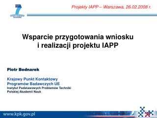 Wsparcie przygotowania wniosku i realizacji projektu IAPP