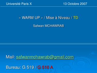 « WARM UP » / Mise à Niveau / TD Safwan MCHAWRAB