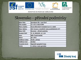 Slovensko – přírodní podmínky