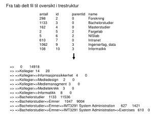 Fra tab delt fil til oversikt i trestruktur