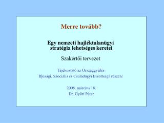 Merre tovább? Egy nemzeti hajléktalanügyi stratégia lehetséges keretei Szakértői t ervezet