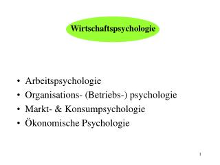 Arbeitspsychologie Organisations- (Betriebs-) psychologie Markt- &amp; Konsumpsychologie